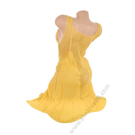 S 0035 Лятна жълта рокля с ръчно плетена дантела
