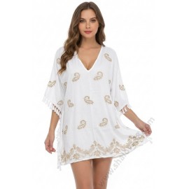 S 0160 G Памучна лятна туника в бяло с изящна бродерия, колекция лято 2025 г.