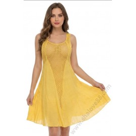 S 0035 Лятна жълта рокля с ръчно плетена дантела