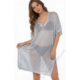 S 0033 Сребриста плажна туника с ламе от памучна дантела