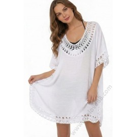 S 0036 Памучна лятна туника в бяло с плетена дантела