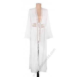 S 0333 Памучна дълга плажна рокля в бяло