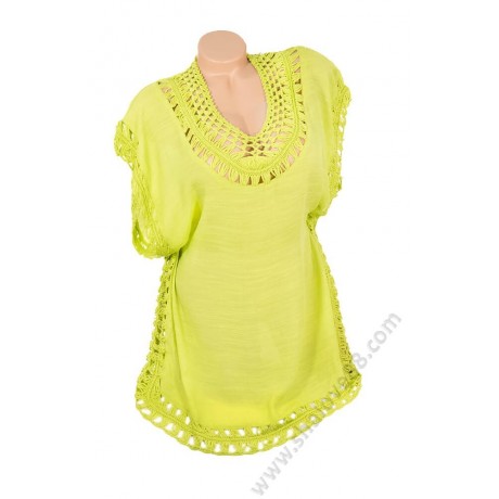S 0036 Памучна лятна туника в зелено с плетена дантела
