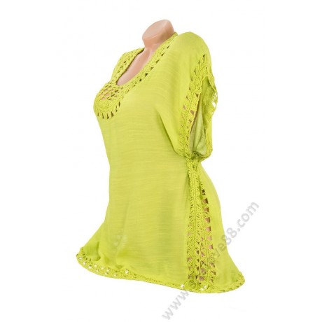 S 0036 Памучна лятна туника в зелено с плетена дантела