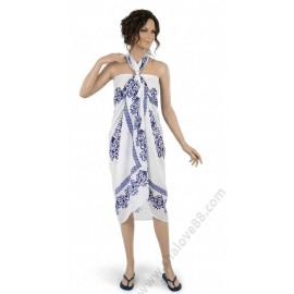 S 0248 Голямо плажно парео саронг с тъмносини орнаменти