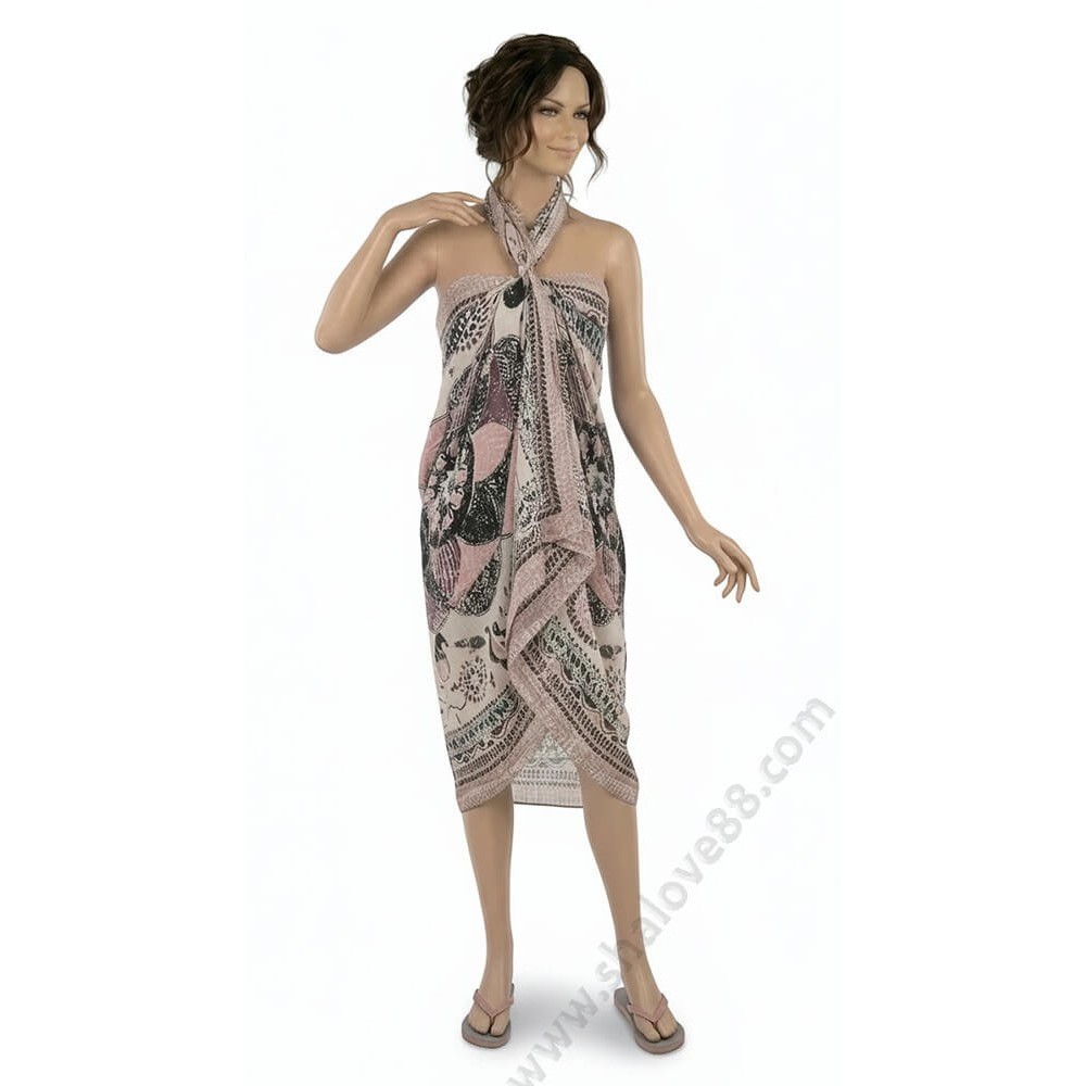 Ефирно памучно парео в цвят пепел от рози с подарък халка S 1112.