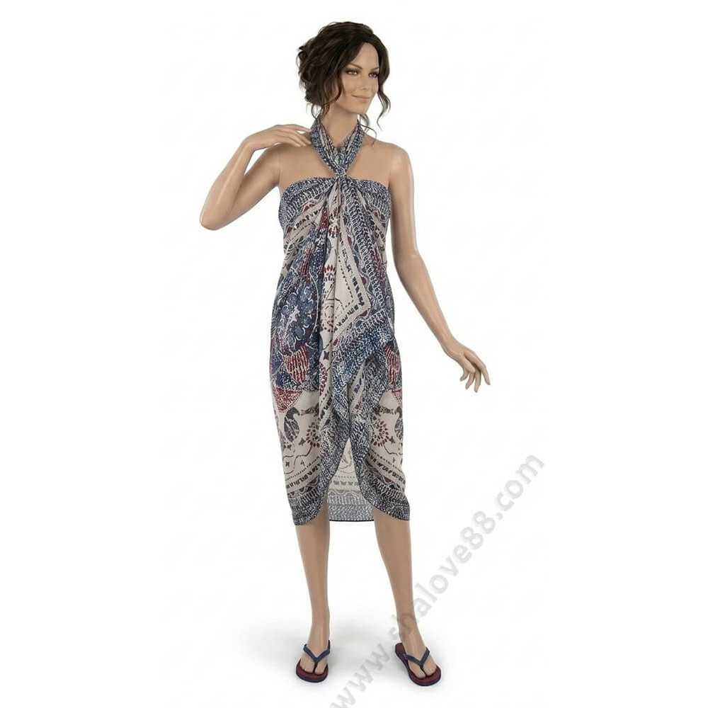 Дамско тъмносиньо парео за плаж от памук с фиксираща халка S 1112.