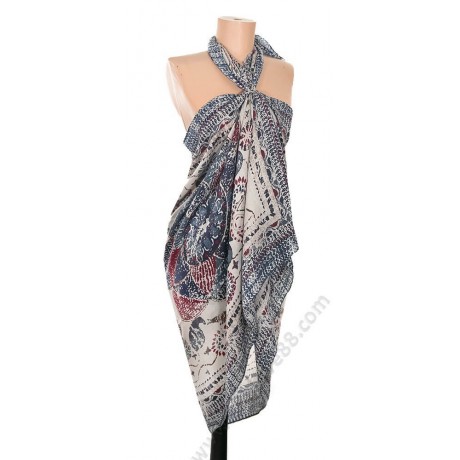 Дамско тъмносиньо парео за плаж от памук с фиксираща халка S 1112.