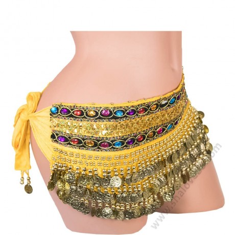 S 0006 Колан за бели денс с пендари в жълто