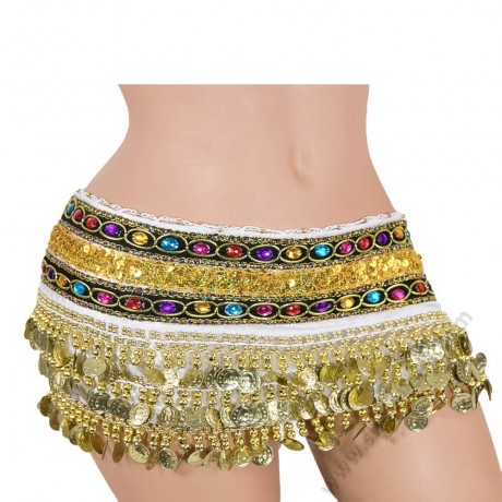 S 0006 Колан за бели денс с пендари в бяло