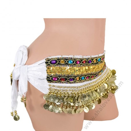 S 0006 Колан за бели денс с пендари в бяло