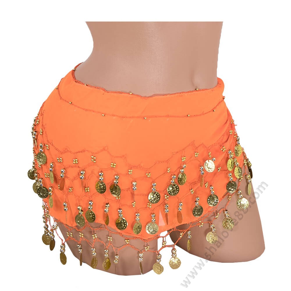 S 0072 Шал за бели денс с пендари в оранжево