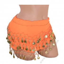 S 0072 Шал за бели денс с пендари в оранжево
