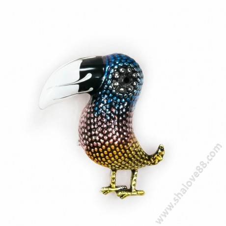 S 032-7 Стилен комплект от копринен син шал с флорални мотиви и красива брошка