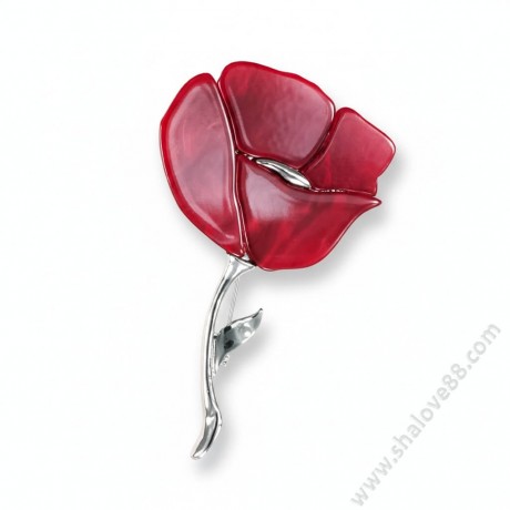 S 032-1 Копринен шал с красив букет от цветя и стилна брошка