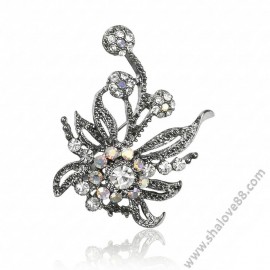 S 1128 Луксозна дамска брошка „Синя фантазия“ с преливащи кристали