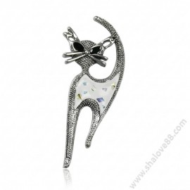 S 1130 Луксозна дамска брошка „Лунна котка“ с бял седеф
