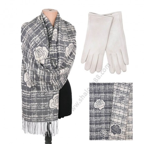S 1505 светлосив /220-1 екрю Красив дамски шал с две лица и ръкавици