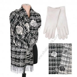 S 1505 черно-бял /220-1 Красив дамски шал с две лица и ръкавици