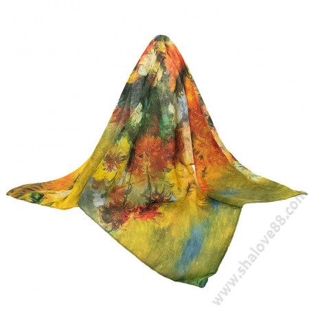 S 4314/1151 зелен Красиво памучно фишу "Ваза с цветя" и красива брошка