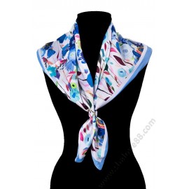 S 3118-4 Красиво копринено фишу с нежни полски цветя в син нюанс