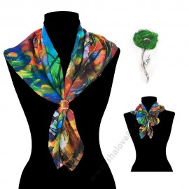 S 4313/1164 зелен Памучно шалче и брошка "Зелено лале"