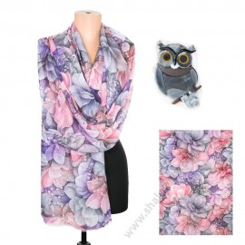 S 1111 сиво-розов / 1303 сив Нежен дамски комплект от фин шал с брошка "Бухал"