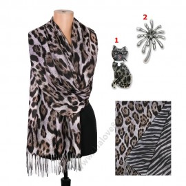 S 2453-3 Кашмирен шал "Сафари шик" с модерна брошка по избор