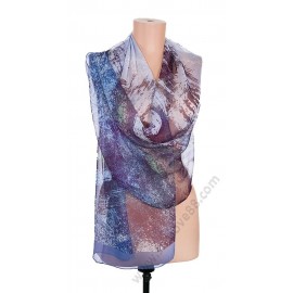 S 3271-13 Рисуван копринен шал в синьо