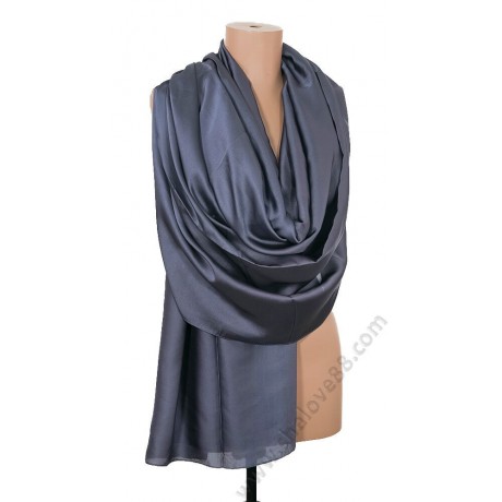 S 5119 Голям копринен дамски шал от сатен в тъмносиво