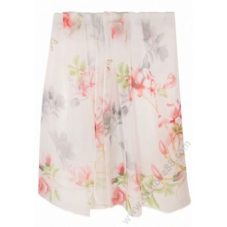 S 3271-3 Рисуван копринен шал в екрю с краиви червени цветя