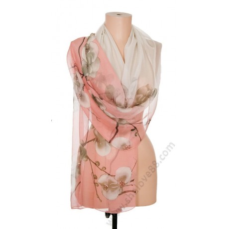 S 3271-5 Рисуван копринен шал с красиви цветя