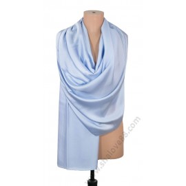 S 5119 Голям копринен дамски шал от сатен в светлосиньо