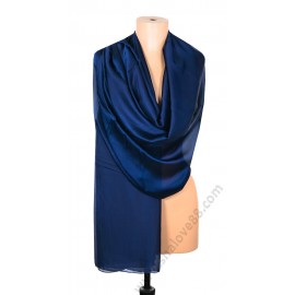 S 5119 Голям копринен дамски шал от сатен в тъмносиньо