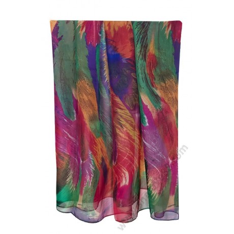 S 1225-13 Цикламен голям копринен шал с красиви пера