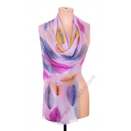 S 3271-9 Рисуван копринен шал в светлолилаво с цветни пера