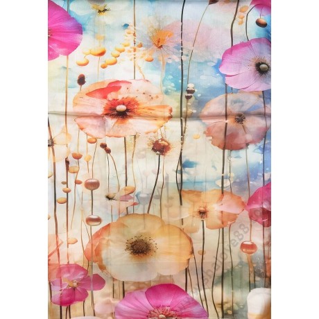 S 032-9 Копринен шал с букет от красиви полски цветя и изящна брошка