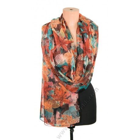 S 1225-8 Голям копринен шал с есенни цветя