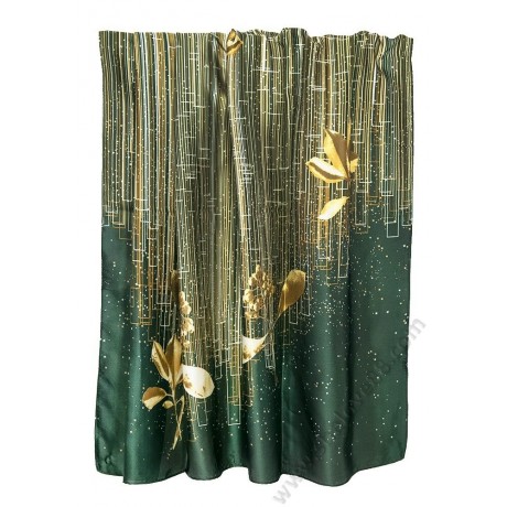 S 2145 Прекрасен дамски шал от копринен сатен в омаен зелен цвят със златни цветя и елементи