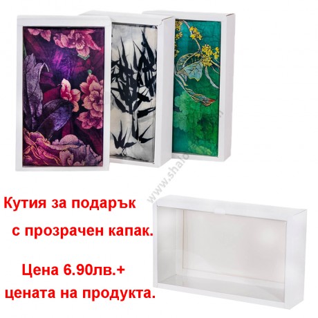 S 0952-4 Очарователен памучен шал с рисувани цветя в оранжево-зелени нюанси