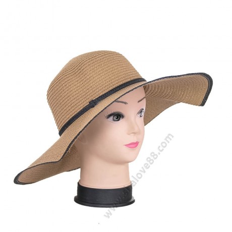 S 1019 Изискана лятна шапка с голяма периферия в бежово