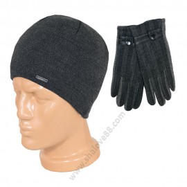 S 2221 тъмносив /5707-3 Комплект мъжка шапка и ръкавици в сиво