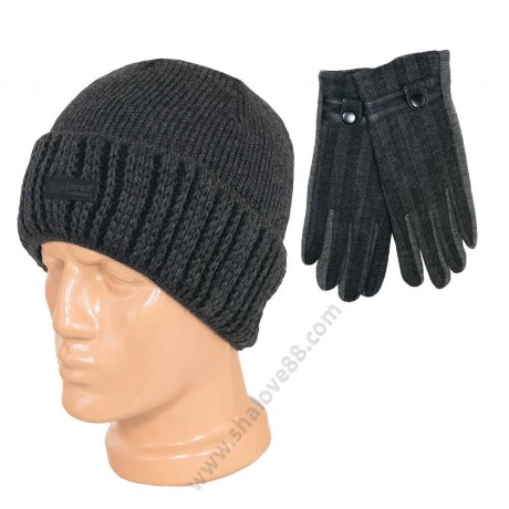 S 2225 тъмносив /5707-3 Комплект мъжка шапка и ръкавици в сиво