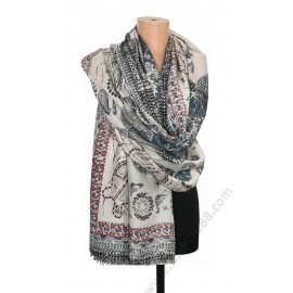 S 1112 Дамски луксозен памучен шал в сиво-черен цвят