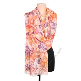 S 1111 Фин дамски шал с красиви цветя в оранжево