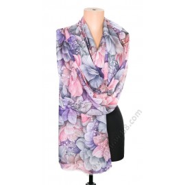 S 1111 Фин дамски шал с красиви цветя в сиво-розово