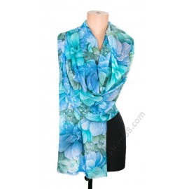 S 1111 Фин дамски шал с красиви цветя в тюркоазеносиньо