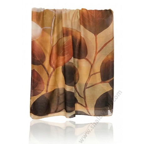 S 0310 Луксозен памучен шал „Есенен шепот“ с художествен мотив на листа