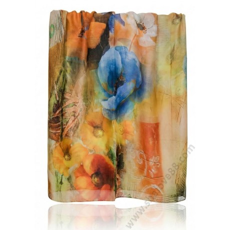 S 0314 Ефирен дамски шал от фин памук с артистични флорални мотиви