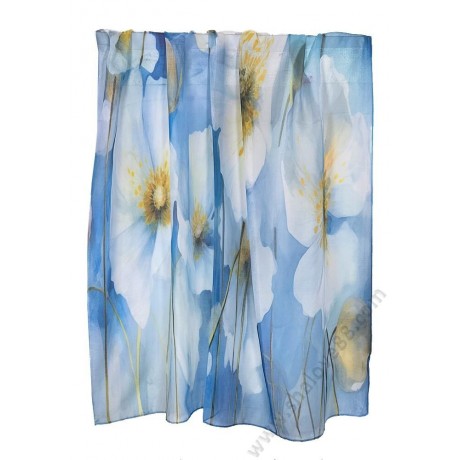 S 0316 ЛУКС Фин памучен дамски шал в небесносиньо с бели цветя